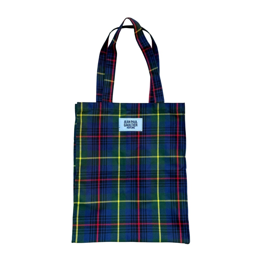 Jean Paul Gaultier Parfums Tote Bag Tartan Plaid Navy Green Promo